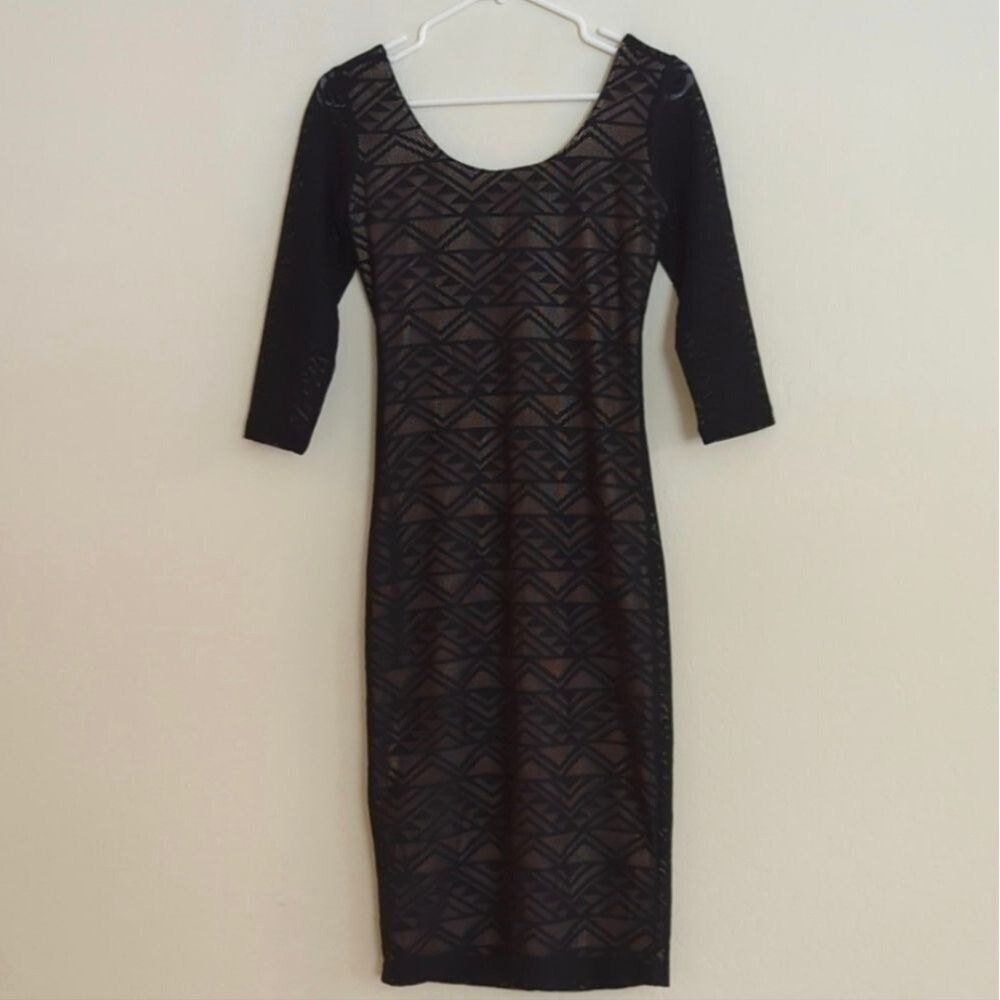 NWT Xhilaration Black Midi Dress Aztec Tribal Lace Overlay - S